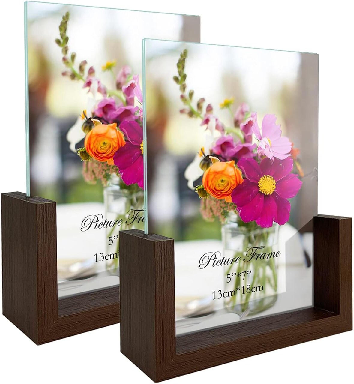 2 Sets of 5x7 Rustic Glass Photo Frames with Base (Floating Frame)